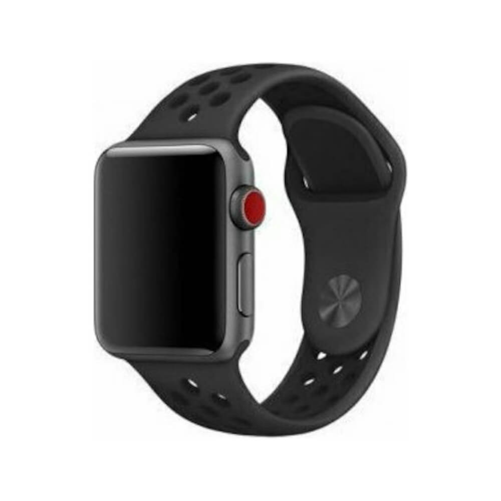 ΛΟΥΡΑΚΙ ΣΙΛΙΚΟΝΗΣ ΜΑΥΡΟ APPLE WATCH 42/44/45 mm ΜΕ ΚΟΥΜΠΩΜΑ PIN